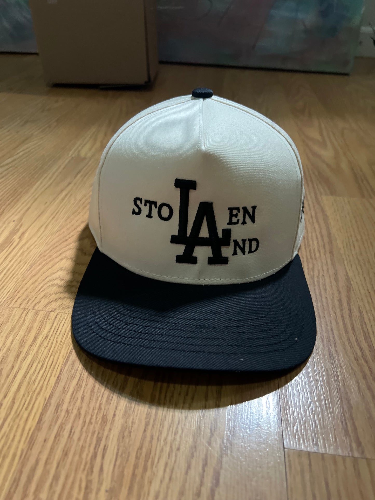 Stolen LAnd (black on off white) hat