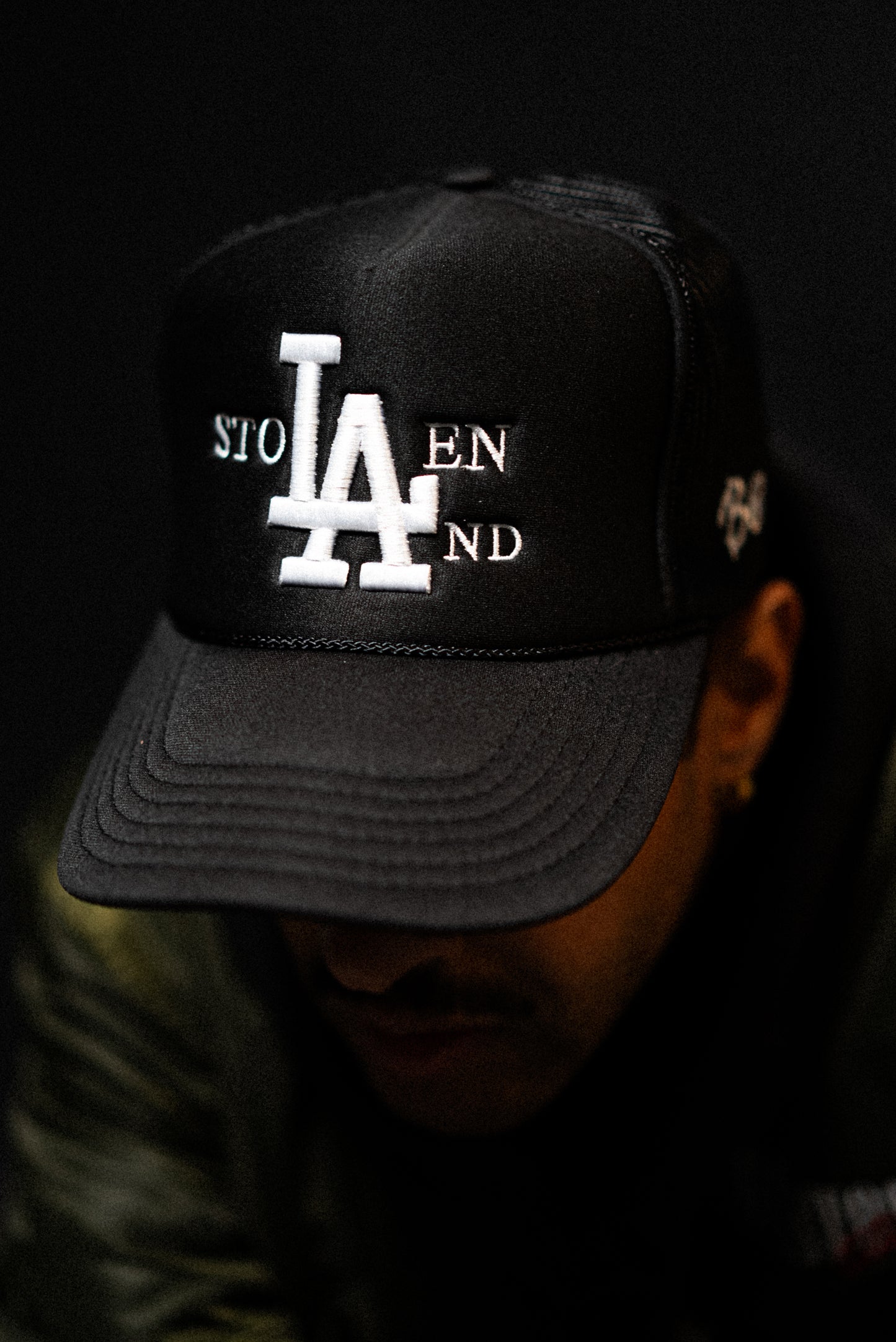 Black Stolen LAnd trucker hat