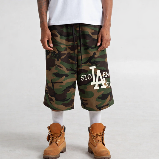 Camo Stolen LAnd baggy shorts